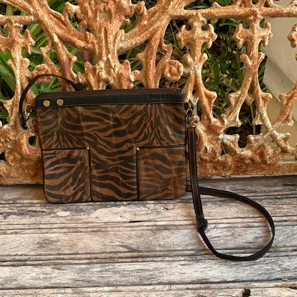 Van & Co. Brown and Black Leather Zebra Print Crossbody Bag